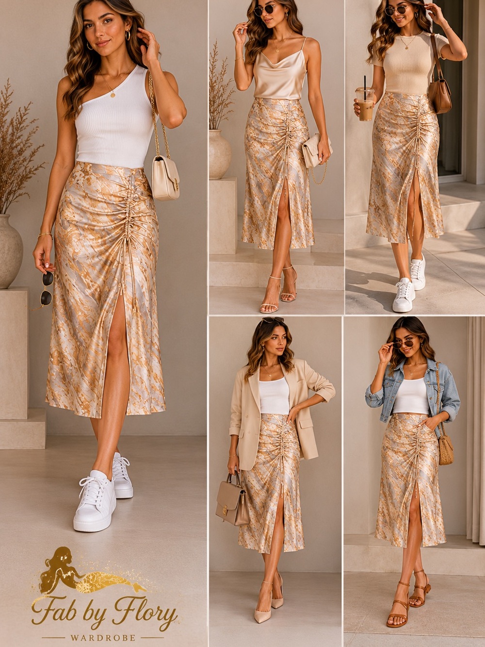 Micas ✨ Skirt Silky Marble-Print Bias Midi - Picture 13 of 14